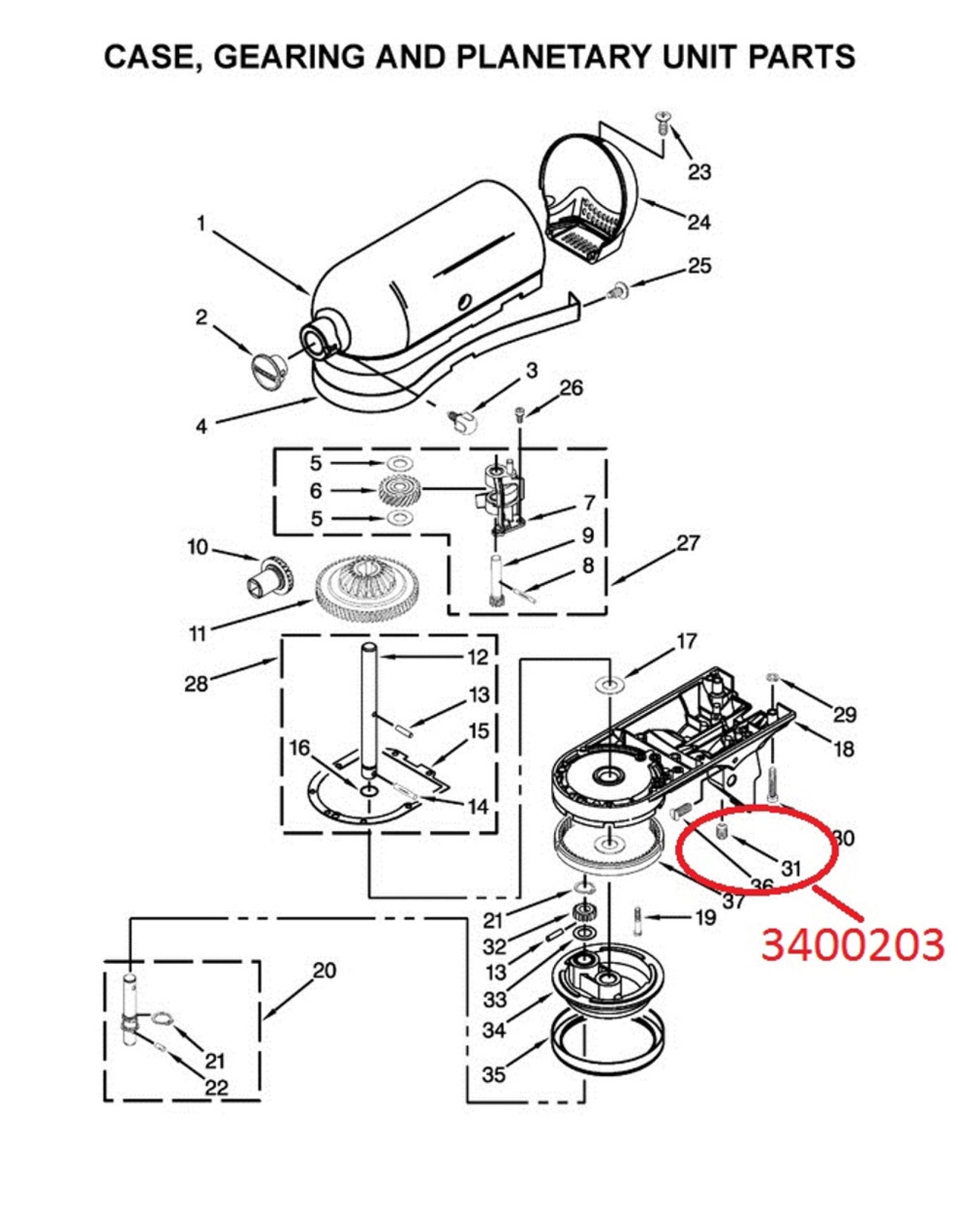 KitchenAid Schraube zum Bolzen 3400203 für Kitchenmaschine